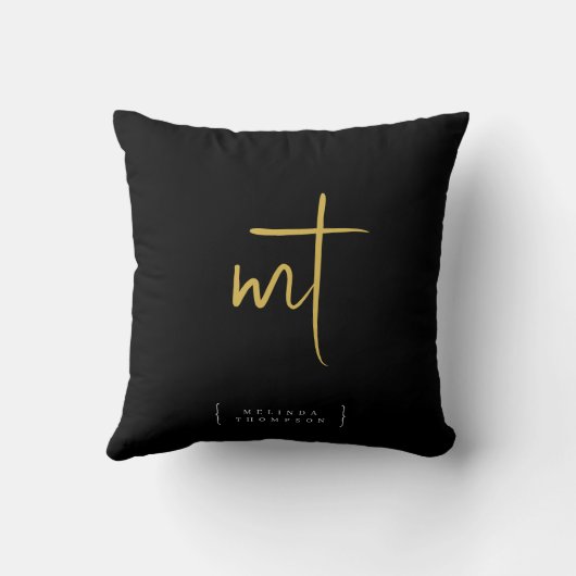 ブラック金ゴールドモノグラムのイニシャルスクリプトタイポグラフィ クッション (裏面)