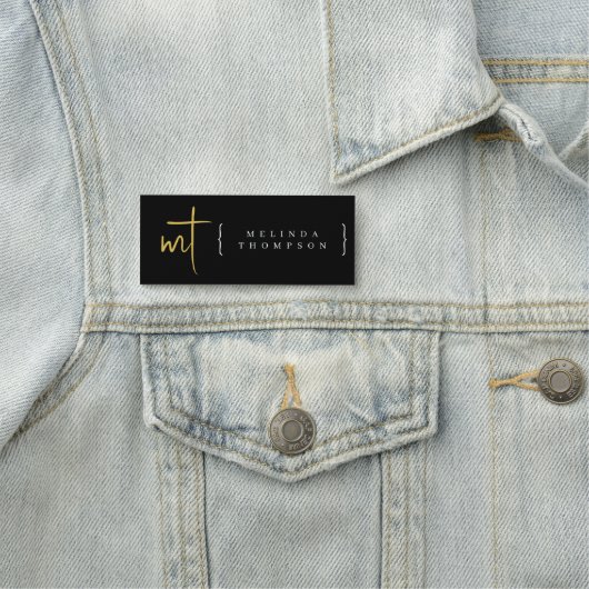 ブラック金ゴールドモノグラムのイニシャルスクリプトタイポグラフィ 名札 (インサイチュ)