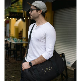 ブラック金ゴールドモノグラムのジムスポーツトラベル運オン ダッフルバッグ