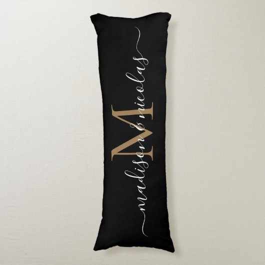 ブラック金ゴールドモノグラムのスクリプトの新規記念日 ボディピロー (正面縦)