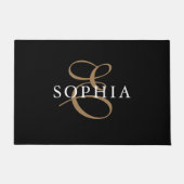 ブラック金ゴールドモノグラムのパーソナライズされた ドアマット (正面)