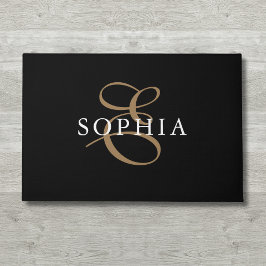 ブラック金ゴールドモノグラムのパーソナライズされた ドアマット