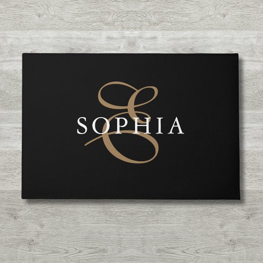 ブラック金ゴールドモノグラムのパーソナライズされた ドアマット