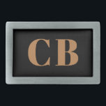 ブラック金ゴールドモノグラムイニシャルエレガントモダン 長方形ベルトバックル<br><div class="desc">黒い背景、黄金の文字。モノグラムのイニシャルをカスタマイズして追加。</div>