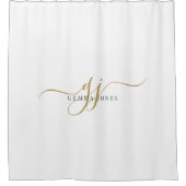 ブラック金ゴールドモノグラムイニシャルスクリプト名 シャワーカーテン (正面)