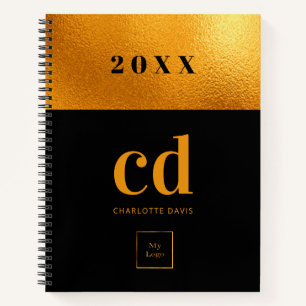 ブラック金ゴールドモノグラムイニシャルビジネスロゴ ノートブック