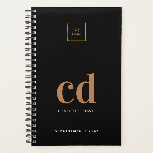 ブラック金ゴールドモノグラムイニシャルビジネスロゴ プランナー手帳 (正面)