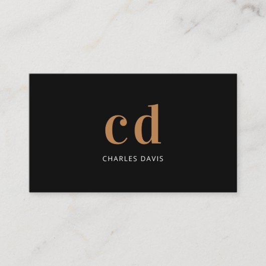ブラック金ゴールドモノグラムイニシャルミニマルエレガントリスト 名刺 (正面)
