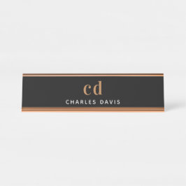 ブラック金ゴールドモノグラムイニシャルミニマルモダンリスト デスクネームプレート