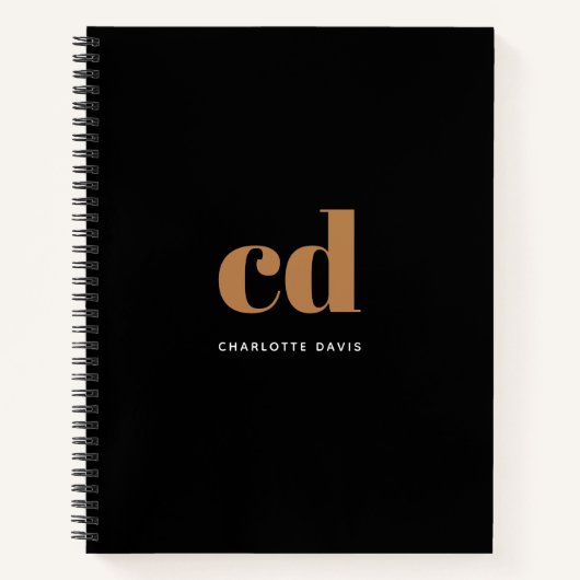 ブラック金ゴールドモノグラムイニシャルミニマルモダンリスト ノートブック (正面)