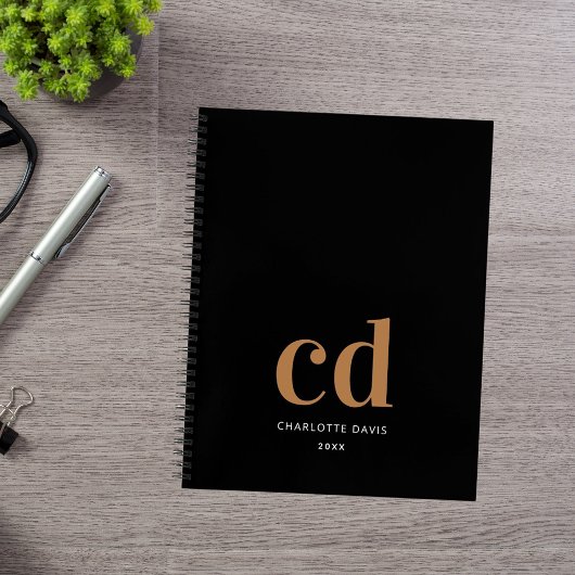 ブラック金ゴールドモノグラムイニシャルミニマルモダンリスト ノートブック