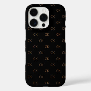 ブラック金ゴールドモノグラムイニシャルミニマルモダンリスト iPhone 16 PROケース