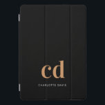 ブラック金ゴールドモノグラムイニシャルモダンエレガントカスタム iPad PROカバー<br><div class="desc">シックなクラシックブラック背景。モノグラムのイニシャルと名前をカスタマイズして追加する。黄金と白の文字。モダン、トレンディーとシンプル。</div>