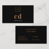 ブラック金ゴールドモノグラムイニシャルロゴ 名刺 (正面/裏面)