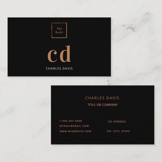 ブラック金ゴールドモノグラムイニシャルロゴ 名刺 (正面/裏面)