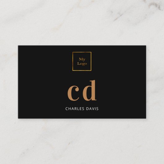 ブラック金ゴールドモノグラムイニシャルロゴ 名刺 (正面)