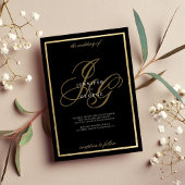 ブラック金ゴールドモノグラムイニシャルロマン結婚ティック 招待状