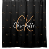 ブラック金ゴールドモノグラムイニシャル名スクリプト シャワーカーテン (正面)