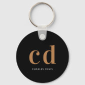 ブラック金ゴールドモノグラムイニシャル名ミニマリスト キーホルダー (裏面)