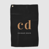 ブラック金ゴールドモノグラムイニシャル名ミニマリスト ゴルフタオル (正面)