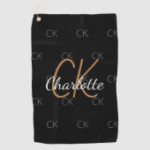 ブラック金ゴールドモノグラムイニシャル名ミニマリスト ゴルフタオル (正面)