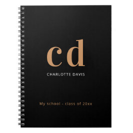 ブラック金ゴールドモノグラムイニシャル名ミニマリスト ノートブック