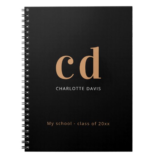 ブラック金ゴールドモノグラムイニシャル名ミニマリスト ノートブック (正面)