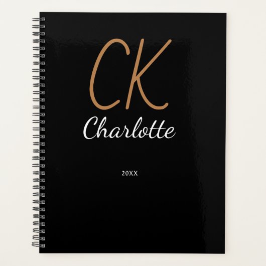 ブラック金ゴールドモノグラムイニシャル名2025プランナー プランナー手帳 (正面)