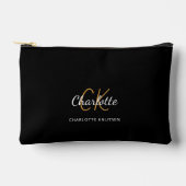 ブラック金ゴールドモノグラムイニシャル名 アクセサリーポーチ (正面)