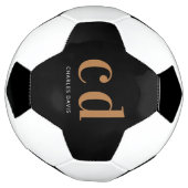 ブラック金ゴールドモノグラムイニシャル名 サッカーボール (回転)