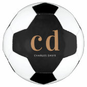 ブラック金ゴールドモノグラムイニシャル名 サッカーボール (正面)