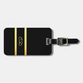 ブラック金ゴールドモノグラムイニシャル ラゲッジタグ (正面横)