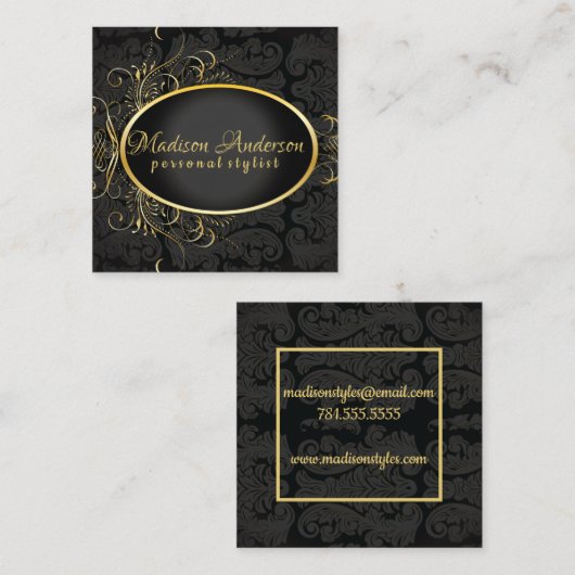 ブラック金ゴールドモノグラムクラス王室のスタイルカード スクエア名刺 (正面/裏面)