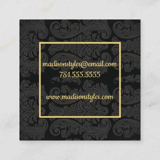 ブラック金ゴールドモノグラムクラス王室のスタイルカード スクエア名刺 (裏面)