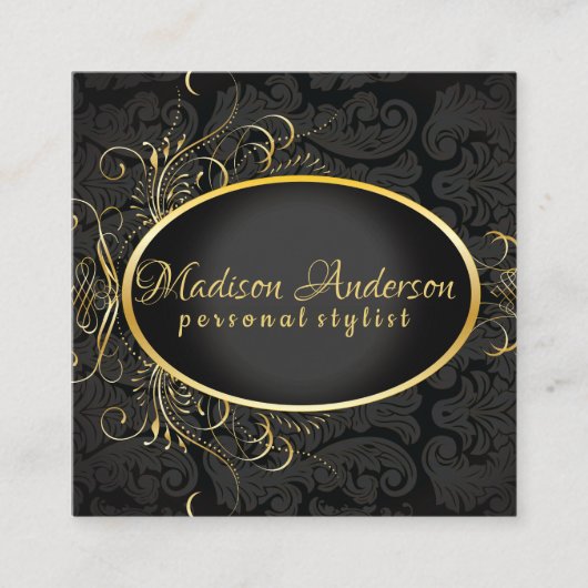 ブラック金ゴールドモノグラムクラス王室のスタイルカード スクエア名刺 (正面)
