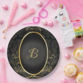 ブラック金ゴールドモノグラムクラス王室のスタイルプレート ペーパープレート (パーティー)