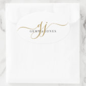 ブラック金ゴールドモノグラムスクリプト名封筒用シール 楕円形シール (バッグ)