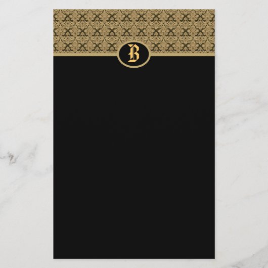 ブラック金ゴールドモノグラムダマスク文房具 便箋 (正面)