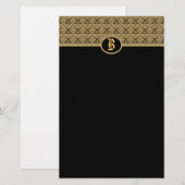 ブラック金ゴールドモノグラムダマスク文房具 便箋 (正面/裏面)