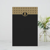 ブラック金ゴールドモノグラムダマスク文房具 便箋 (スタンド正面)