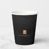 ブラック金ゴールドモノグラムパーソナライズされた名エレガント 紙コップ (裏面)