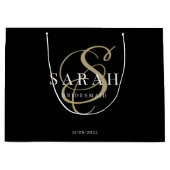 ブラック金ゴールドモノグラムブパーソナライズされたライデスメイド ラージペーパーバッグ (正面)