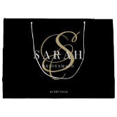 ブラック金ゴールドモノグラムブパーソナライズされたライデスメイド ラージペーパーバッグ (裏面)