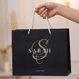 ブラック金ゴールドモノグラムブパーソナライズされたライデスメイド ラージペーパーバッグ