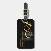 ブラック金ゴールドモノグラムメイクアップアーティストモダンプレインアート ラゲッジタグ (正面縦)
