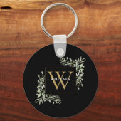 ブラック金ゴールドモノグラムモダングリーパーソナライズされた キーホルダー (正面)