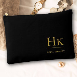 ブラック金ゴールドモノグラムモダンミニマルエレガントリスト アクセサリーポーチ