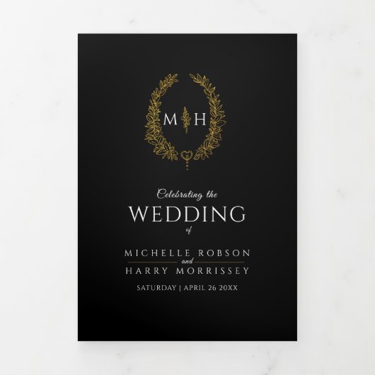 ブラック金ゴールドモノグラムリースストーリー&プロ結婚グラム 三つ折りプログラム (カバー)