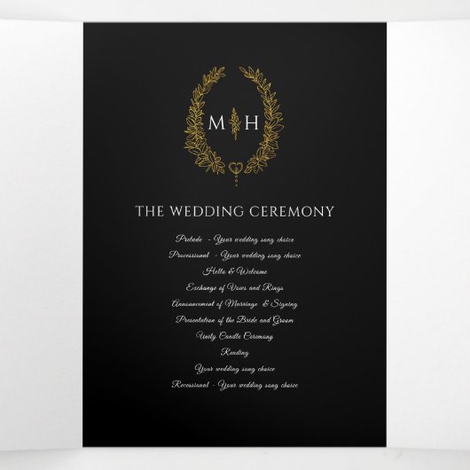 ブラック金ゴールドモノグラムリースストーリー&プロ結婚グラム 三つ折りプログラム (内部中)