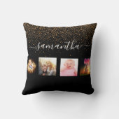 ブラック金ゴールドモノグラム写真コラージュ クッション (裏面)